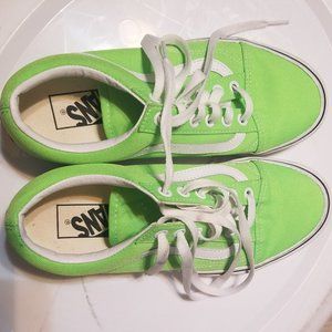 Vans Old Skool Neon Green and White Canvas Sneakers